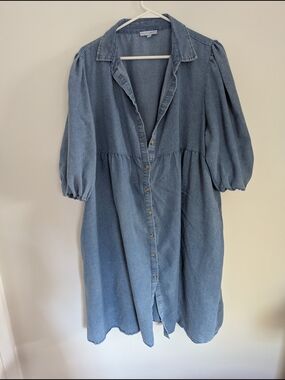 Baltic Born Light Blue Denim Button-Front Midi Dress